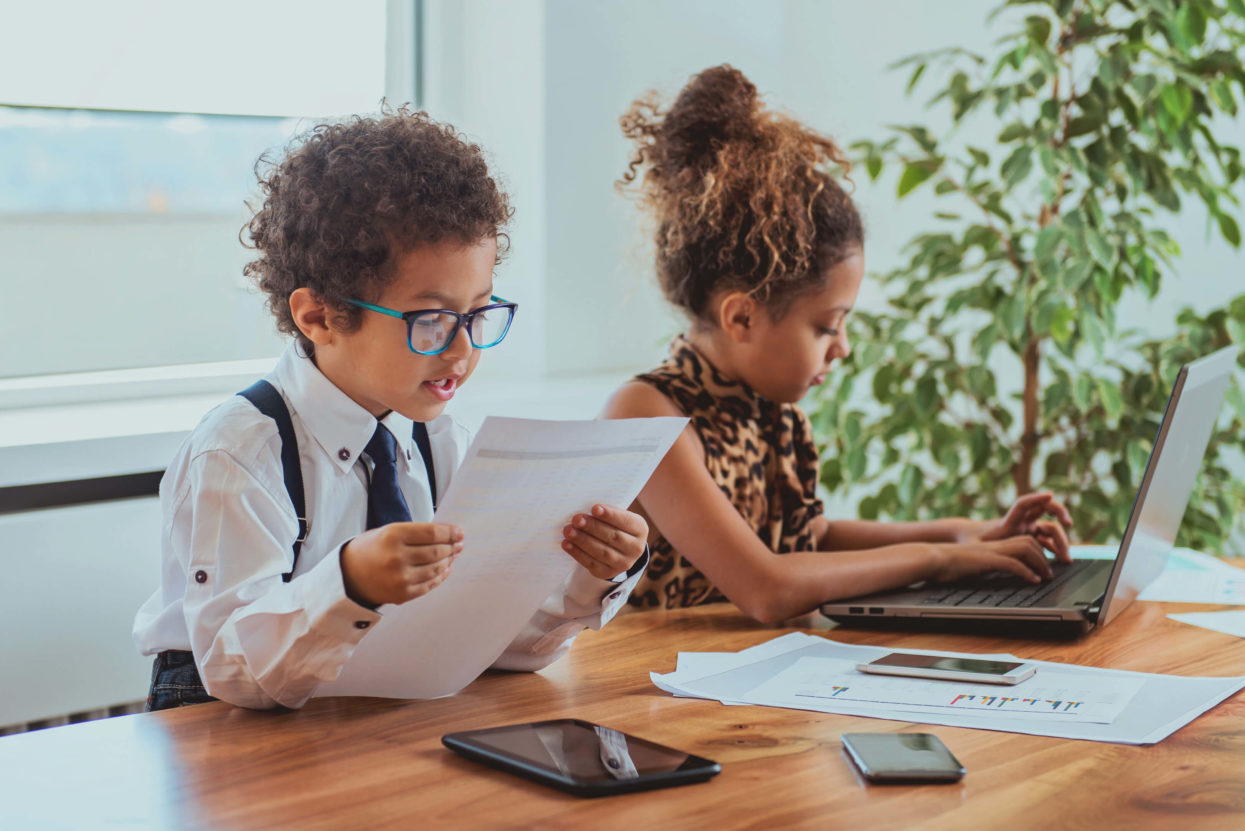Two kids working