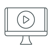 a desktop screen with a play button icon