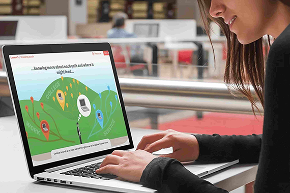 a student taking a career readiness course on her laptop