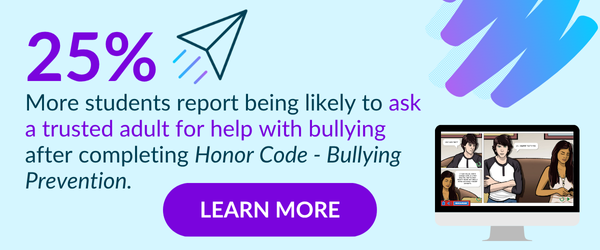 25% more students report being likely to ask a trusted adult for help with bullying after completing Honor Code - Bullying Prevention.