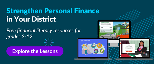 Laptops showing EVERFI’s free K-12 financial literacy lessons for grades 3-12.