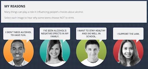 Example image from course with youth sharing reasons why they choose not o drink.