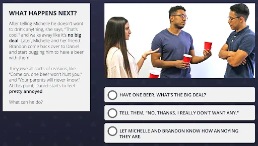 Example image from course discussing a scenario about drinking.