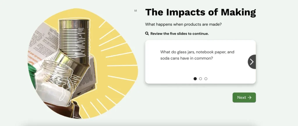 Example screenshot of course. "The Impacts of Making"
