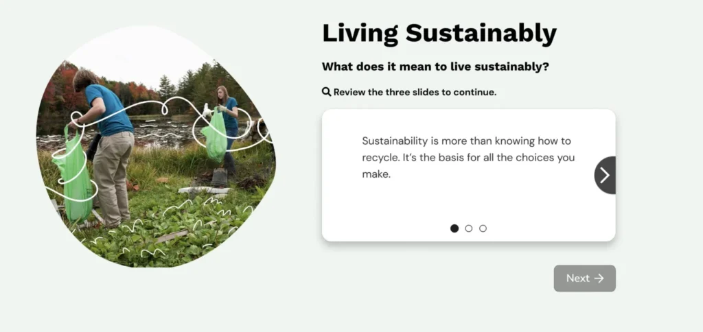 Example screenshot from course. "Living Sustainably"
