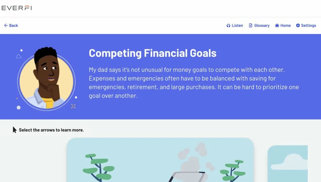 Completing Financial Goals example screenshot from the lesson