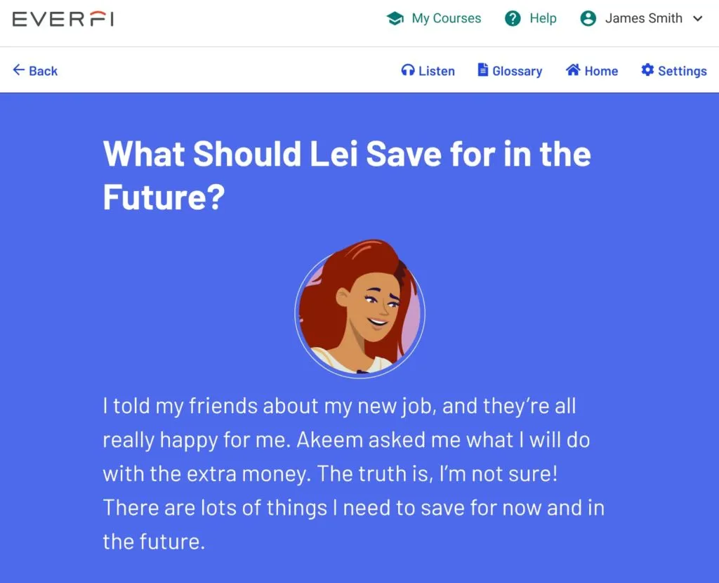 What Should Lei Save for in the Future - example screenshot from the lesson plan.