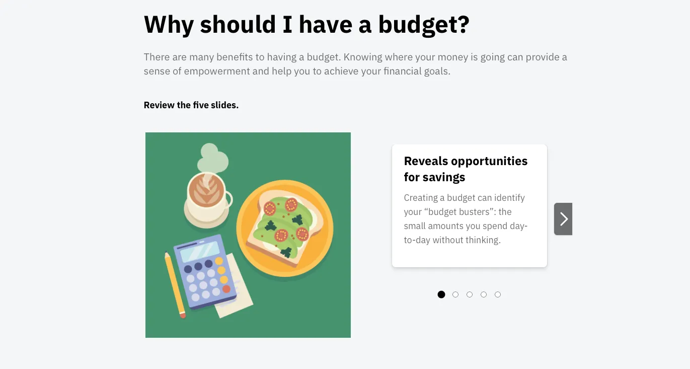 example screenshot from course about budgeting