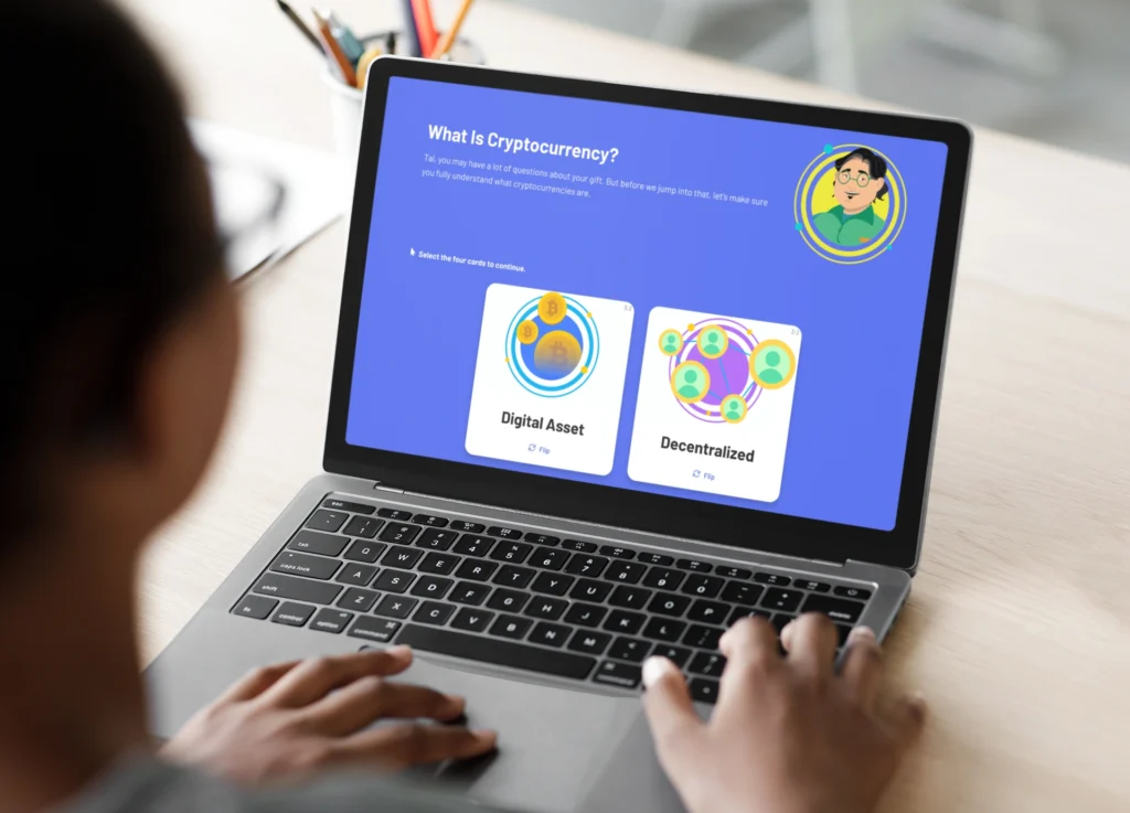 student working on laptop with example image from course