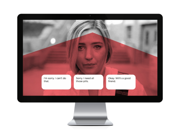 Woman on a computer screen with refusal ideas.
