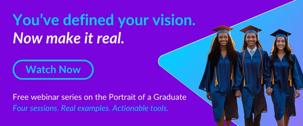 Image of three graduates walking confidently with the skills to be successful in life. Watch the webinar series.